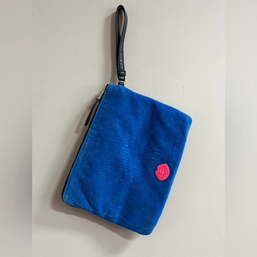 Juicy Couture Pink & Blue Glitter Shimmer Velvet Wristlet Pouch Clutch Bag